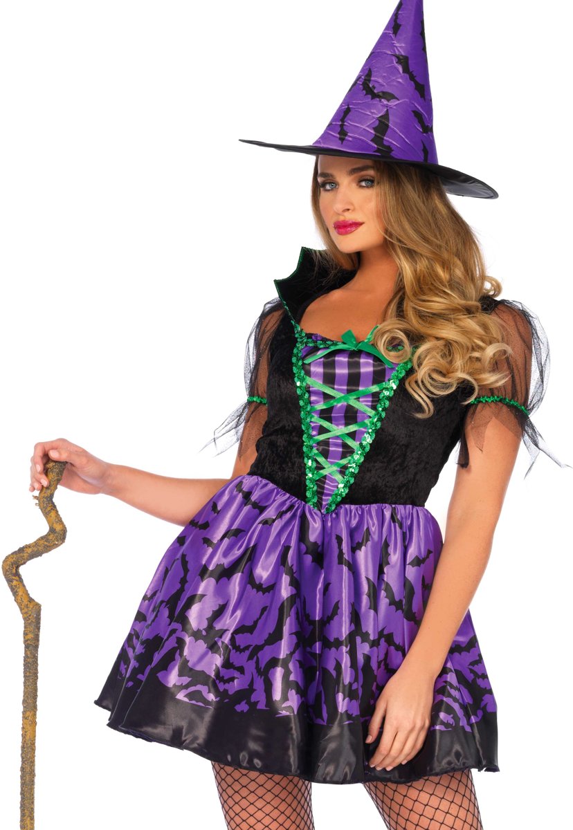 Heks & Spider Lady & Voodoo & Duistere Religie Kostuum | Vreselijk Vleermuis Vleugel Heks | Vrouw | Medium / Large | Halloween | Verkleedkleding